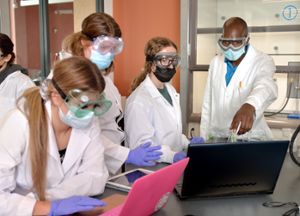 Students in an Organic Chemistry lab in the new MSU Teaching and Learning Facility