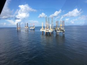 A view from an aerial survey of an oil rig in the northern Gulf of Mexico.